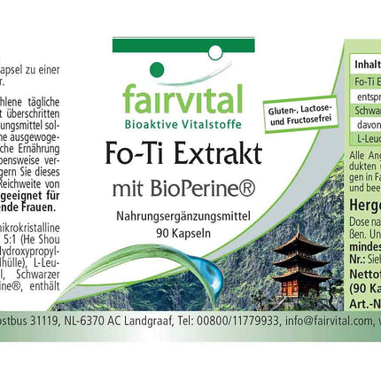 Fairvital | Fo-Ti Extract with BioPerine® - 90 Capsules - HIGH DOSE - He Shou Wu - VEGAN