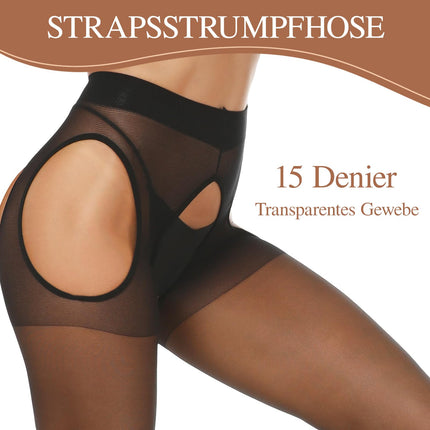 Yilanmy Women's Black Open Crotch Tights 15 Denier Open Stockings (Black, S/M)