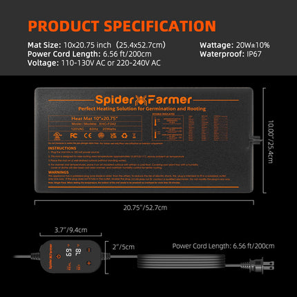 Spider Farmer Plant Heating Mat, Heat Mat Set with Thermostat Controller for Seedling Germination and Pet Heating Pad Indoor Greenhouse Heating Mats Amphibians Pet Mat Warmer Bed Mat