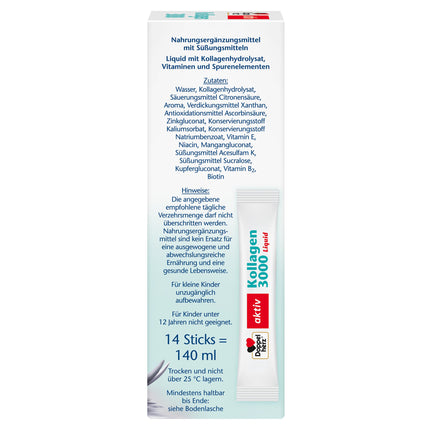 Doppelherz Collagen 3000 Liquid - Skin + Connective Tissue - With vitamin A, zinc, and biotin to contribute to the maintenance of normal skin – 14 sachets