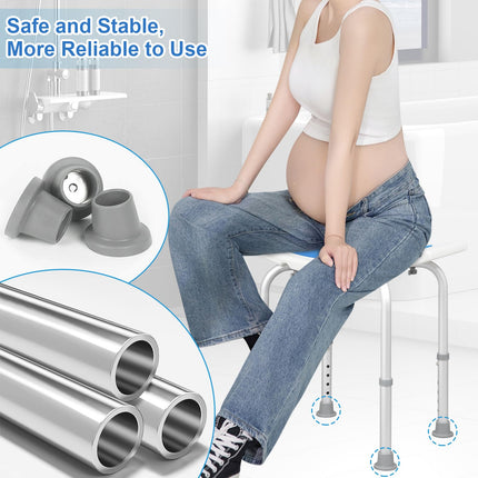 EUGAD Shower Stool, Height-Adjustable Shower Chair, Anti-Slip Feet Handles, Shower Seat, Bath Seat, with Shower Head Holder, for Seniors and Pregnant Women, Made of Aluminum Plastic, 40-53.5 cm, White/Blue