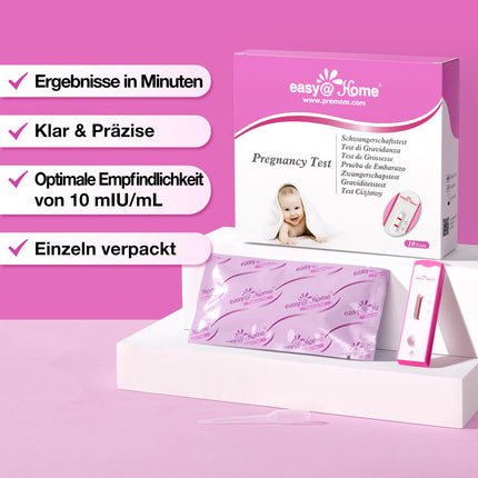 Easy@Home 10 x Pregnancy Test Early Test: Early detection with high sensitivity 10 mIU/ml Fast and reliable HCG test cassette for precise results