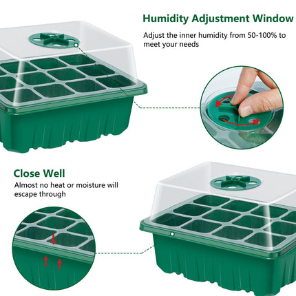 Ponsey Mini Greenhouse with Lid 3 Pack Indoor Greenhouse for Plants Germination Seedlings Growing Kit Adjustable Humidity Grow Tray Dome Base Growing (12 Cells per Tray)