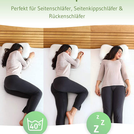 Orthopedic neck support pillow / side sleeper pillow NuMOON for pressure relief of the cervical spine, pillow suitable for allergy sufferers, anti-inflammatory aloe vera extract &amp; free second cover