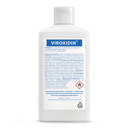 Viroxidin Hand Disinfectant - 500ml Eurodispenser Bottle - Virucidal - Kills 99% of bacteria - 83% Alcohol (Ethanol) - Rub-in Hand Disinfectant Against Bacteria, Viruses &amp; Fungi - 500ml (430g)