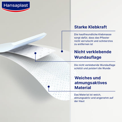 Hansaplast Sensitive Plasters (20 Strips), skin-friendly and hypoallergenic wound plasters with Bacteria Shield &amp; secure adhesive strength, painless removal plasters