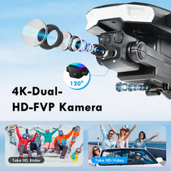 Foldable Brushless Drone for Beginners, Wi-Fi FPV Drone with Wide-Angle 1080P HD Camera, 3D Flip, Gravity Sensor, One-Button Takeoff/Landing, Follow Me, Gesture Photo, Dual Cameras, 2 Batteries