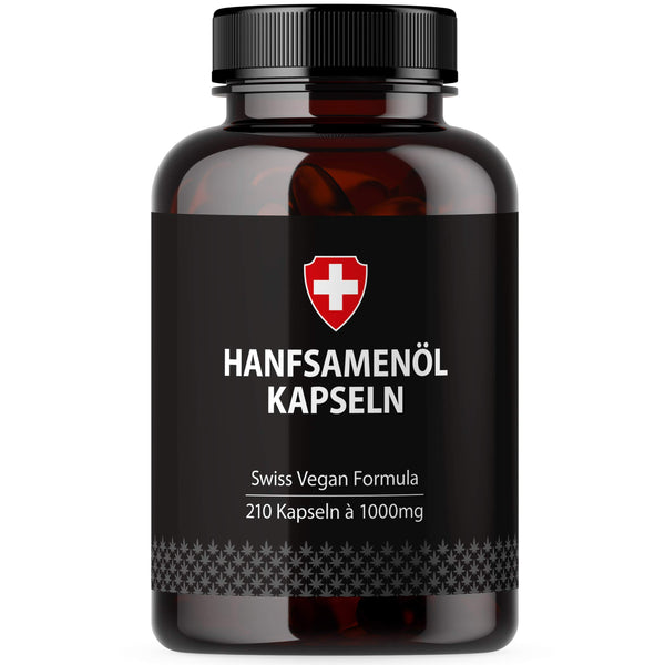 Hemp oil in softgel capsules | Highly dosed with 1000mg per capsule | From Active Swiss | Cold-pressed for 210 days / 7 months