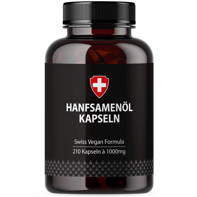 Hemp oil in softgel capsules | Highly dosed with 1000mg per capsule | From Active Swiss | Cold-pressed for 210 days / 7 months