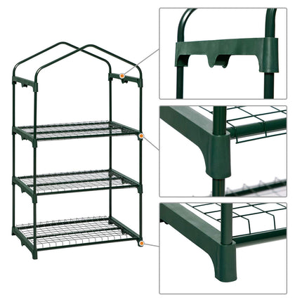 LARMNEE Small Greenhouse, Plastic Greenhouse Balcony, Tomato Greenhouse Stable, 3 Shelves Greenhouse, 69 x 49 x 126 cm, Terrace Grow House, PE Mesh Film, Space-Saving, Garden, Green EGN03GH02