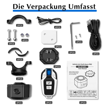 Bicycle Alarm System, 2 Pairs of Bicycle Alarm Systems with Remote Control, USB Rechargeable Bicycle Alarm, with Motion Sensor, Waterproof, for Scooter MTB Ebike E Scooter
