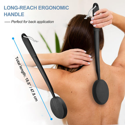 Lotion Applicator for Back, Feet, and Legs, Long Plastic Handle, Moisturizer, Sunscreen, and Ointment Applicator for Elderly Men and Women with 3 Washable Pads (Black)