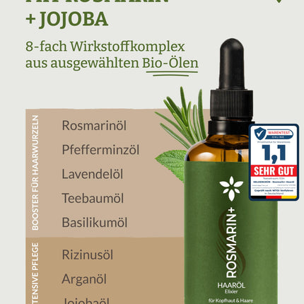 Heldengrün® ORGANIC Rosemary+ Hair Oil [HIGH DOSE] Dermatologically tested - Natural hair booster with jojoba &amp; rosemary - Rosemary oil for hair - Essential oil blend