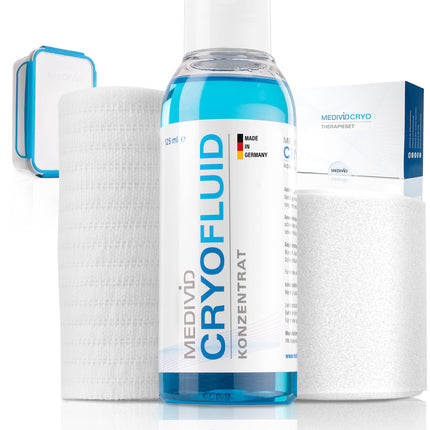 MEDIVID CRYO Therapy Set - Cooling bandages for knee, Achilles tendon, elbow, ankle, calf, wrist - Effectively cool pain, inflammation, and swelling - Long-lasting + comfortable - with test bandage