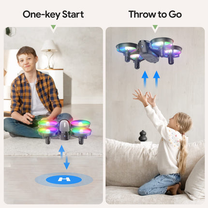 Tomzon mini drone with 1080P camera for children and beginners RC quadcopter with LED light, remote-controlled helicopter, drone toy indoor 360° propeller protection/long flight time/throwing go/3D flip drone