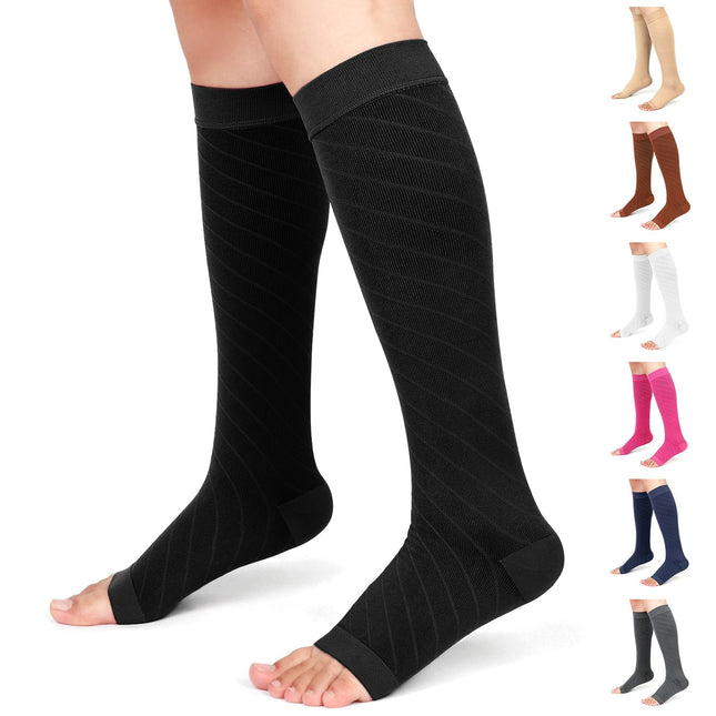 Ailaka Compression Socks for Men and Women, 20-30 mmHg Medical Knee High Socks, Open Toe Socks for Varicose Veins, Edema, Recovery, Pregnant Women, Nurse