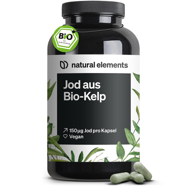 Iodine from organic kelp – 365 capsules – 150µg iodine from brown algae – organic quality for the thyroid – vegan, high dosage, without unnecessary additives – produced in Germany &amp; laboratory-tested