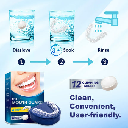 UNIEDI Mouth Guard, Nighttime Teeth Grinding Splint, 2 Sizes, 4 Moldable Mouth Guards for Teeth Grinding, Against Bruxism and Teeth Grinding