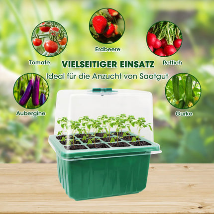 MYMULIKE Indoor Greenhouse Propagator, 10 Pack 120 Cells Mini Greenhouse Propagation Set Seedling Starter Trays Greenhouse Propagation Set Tray with Raised Lid and Ventilation for Seedling Plant