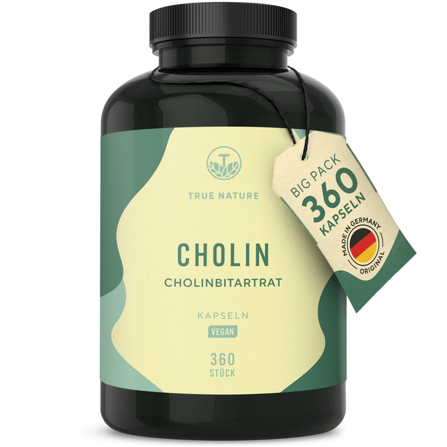 Choline Capsules - 360 Capsules - Choline Bitartrate - *Liver Health, Homocysteine ​​&amp; Lipid Metabolism (EFSA) - Vegan, German Production - TRUE NATURE®