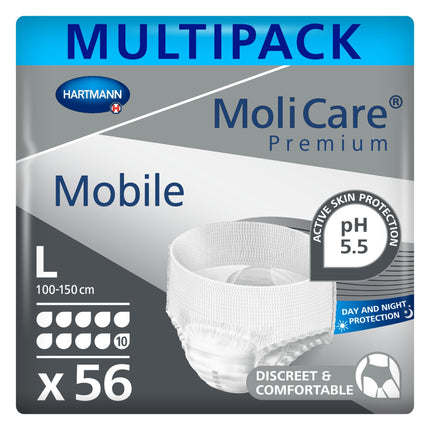 MoliCare Premium Mobile Disposable Pants: Discreet use for incontinence for women and men; 10 drops, size L (100-150 cm hip circumference), 4 x 14 drops