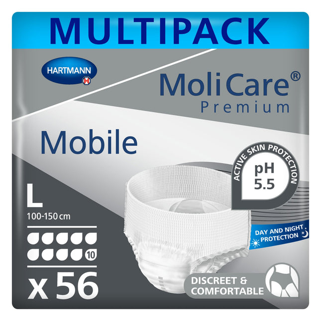 MoliCare Premium Mobile Disposable Pants: Discreet use for incontinence for women and men; 10 drops, size L (100-150 cm hip circumference), 4 x 14 drops