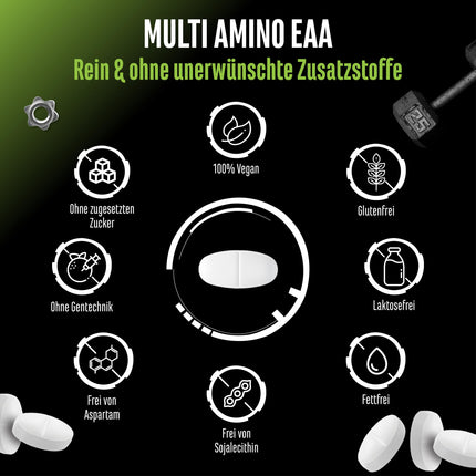 Multi Amino-EAA Pattern Code - 500 tablets of 1000 mg each - Human Code Formula - All 8 essential amino acids - From plant fermentation - High dosage - Vegan