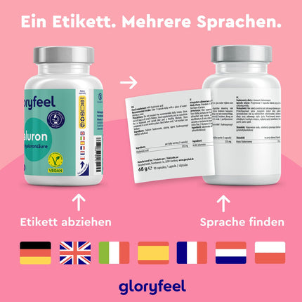 Hyaluron Capsules High Dose - 525mg Hyaluronic Acid per Capsule - 500-700 kDa - 90 Vegan Capsules - Laboratory tested, made in Germany without additives