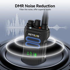 Retevis NR30D Long Range Walkie Talkies, DMR Two-Way Radios, Next-Gen Noise Cancellation, IP67, 2800 mAh, Compatible with Moto AES256 for Hotels (Black, 3 Pack)