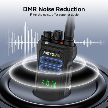 Retevis NR30D Long Range Walkie Talkies, DMR Two-Way Radios, Next-Gen Noise Cancellation, IP67, 2800 mAh, Compatible with Moto AES256 for Hotels (Black, 3 Pack)