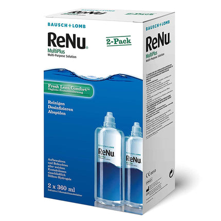 Bausch + Lomb ReNu MultiPlus Combination Solution with Protein Remover - Contact Lens Cleaner, Storage Solution, Soft Lenses, Twin Pack 2 x 360 ml