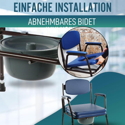 OrtoPrime Toilet Chair, Padded, Portable, Adjustable, Portable, with Clip-on Bidet, Bathroom Chair for Elderly, Geriatric Bathroom Chair, Comfortable and Durable