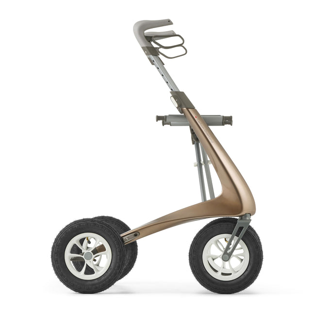 byACRE Carbon Overland/All Terrain Carbon Rollator/Shock-absorbing, large pneumatic tires/Lightweight 6.7 kg/Foldable with seat/Bentley Brown