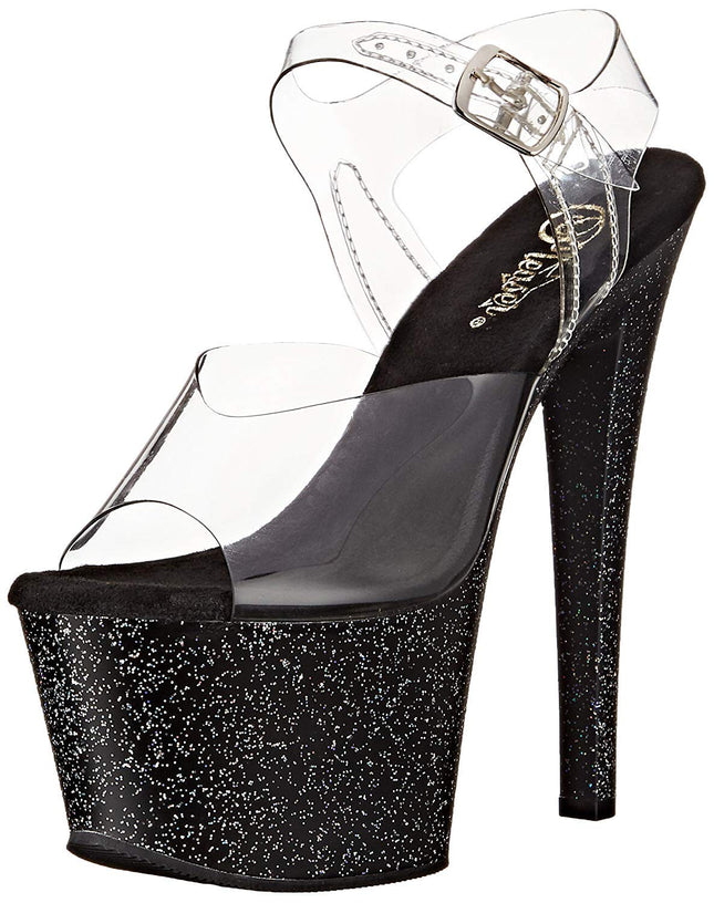 Pleaser SKY-308MG, Women's Platform Sandals, Black (Black (Clr/Blk Glitter)), 38 EU (5 Women's UK)