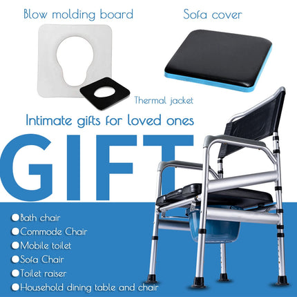 Commode Chair, Height Adjustable Folding Portable Nursing Chair, Commode Chair Toilet Chair with Non-Slip Rubber Feet, Shower Chair Potty Chair for Elderly Disabled Pregnant Women