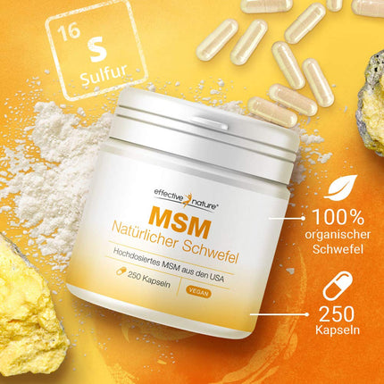 MSM Natural Sulfur - 250 Capsules - High Dose with 3400 mg MSM per day - 99.9% Purity - Best Controlled Quality - MSM from the USA
