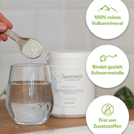 Zeolite MED Detox Powder 400g, medical device, pharmacy quality, comparison winner, detoxification treatment, volcanic minerals, healing clay