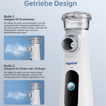 Hygelink Nebulizer Inhaler Set for Children and Adults, Portable Inhaler for Respiratory Diseases, 2H Long Runtime, 30dB Quiet, with Mouthpiece and 2 Masks