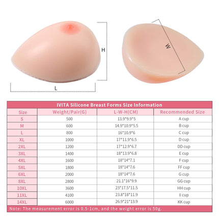 IVITA Crossdresser Breasts Silicone Breast Forms False Breast Prostheses Cosplay Crossdresser Transgender Prosthesis Mastectomy Fake Breasts, White, Cup A Size, 500g/Pair