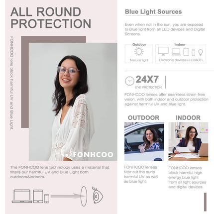 FONHCOO Blue Light Filter Glasses Women TR90 Non-Prescription Blue Light Glasses, Super Lightweight Anti-Fatigue Computer Glasses Gaming Safety Glasses (Transparent Light Brown)