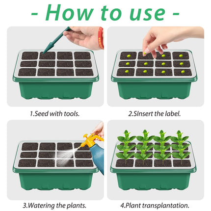 PNOOFR 5 Pack Indoor Greenhouse Propagator, Mini Greenhouse Propagation Set, Lid Indoor Greenhouse Propagation Set, Propagation Tray with Ventilation, for Seedling Plant, Including Tools (Green)