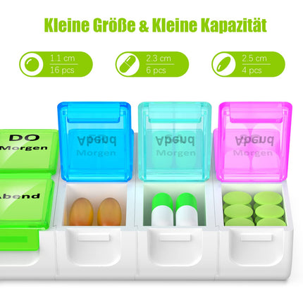 Zawuodar Pill Box 7 Days 2 Compartments, Small Pill Box Morning Evening 14 Compartments Removable Weekly Medication Dispenser Pill Box