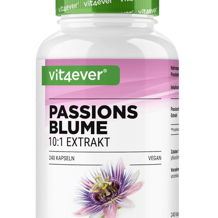 Passionflower Extract - 240 Capsules - Premium: 1100 mg extract 10:1 (equivalent to 11000 mg passionflower) per daily serving - Extra high dosage - No unwanted additives - Vegan - Laboratory tested