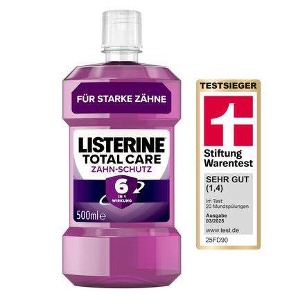 LISTERINE Total Care Tooth Protection (500 ml) - Test winner Stiftung Warentest, 6 in 1 effect, 24h fresh breath, protects against cavities &amp; gum problems, antibacterial mouthwash