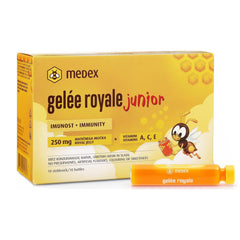 Medex Royal Jelly JUNIOR, fresh royal jelly 250 mg, with natural vitamins A, C, and E, excellent taste, no sweeteners, for children 3+, liquid in ampoules 10 x 9 ml