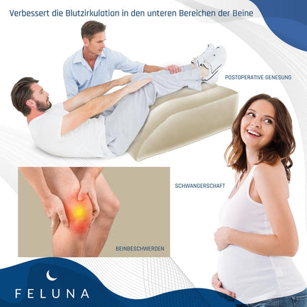 Ergonomic wedge pillow for sleeping, inflatable orthopedic leg elevation for relief of leg and back pain, leg support pillow for knee, foot and ankle after surgery (Beige)