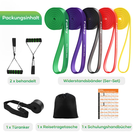 Fokky Fitness Bands Resistance Bands with 5 Levels, Resistance Bands with Door Anchor, 2*Handles, Exercise Instructions &amp; Carrying Bag, Gymnastic Band Pull-Up Band Fitness Band for Muscle Building, Yoga, Pilates Set of 5