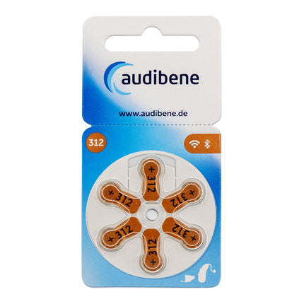 audibene hearing aid batteries type 312 brown, batteries for hearing aids, 60-pack, Made in Germany, including FREE cleaning cloth, Wireless Approved, mercury-free