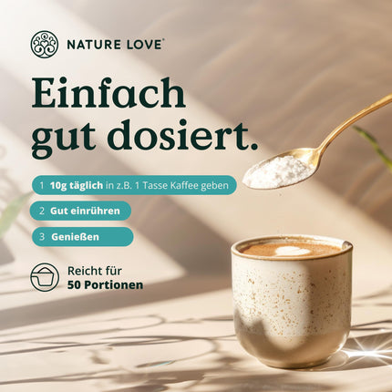 NATURE LOVE® Premium Collagen Powder - 500g Collagen - Peptides Type 1 and 3 - from grass-fed cattle - Tasteless - no added sugar or sweeteners