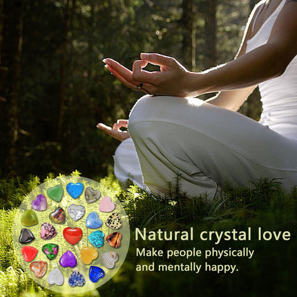 DALAETUS 24 Pieces Heart Stone, Healing Crystal Gemstones for Lovers, Love Heart Natural Colorful Crystals Stones for Meditation, Chakra, Reiki, Energy Balancing, Valentine's Day